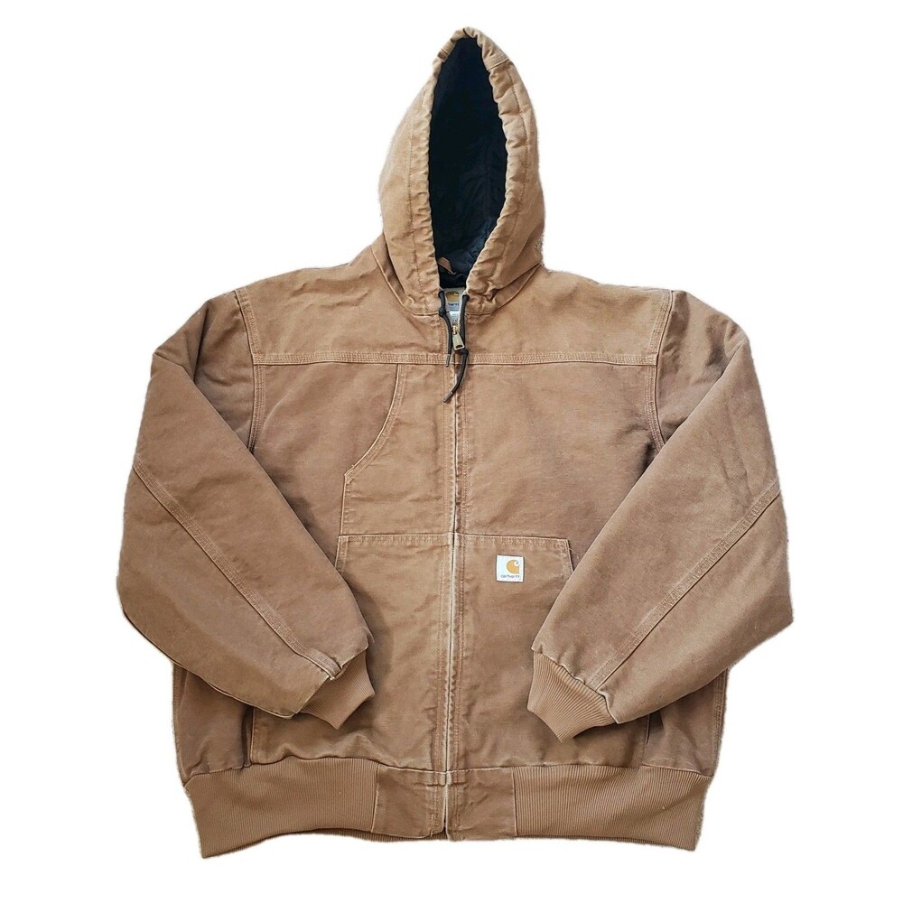 Vintage Y2K Carhartt J244 Sz XL Mens Washed Duck Active Jacket Brown Hooded